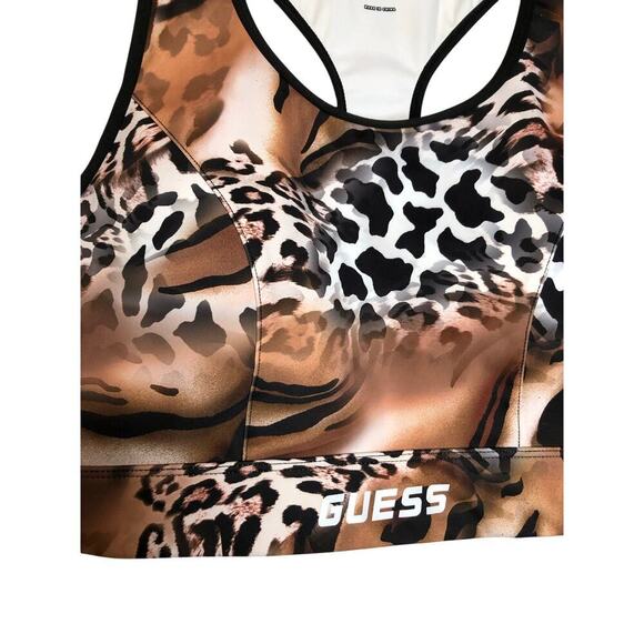 Guess Leopard Print Sports Bra Racerback Brown/ Tan Sz: L Gym Active Wear Yoga - Picture 3 of 11